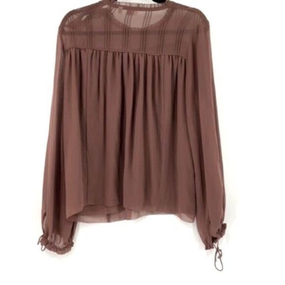 Wilfred Burgundy Chiffon Sheer Pleated Ruffle Collar Lourdes Blouse Size Medium - Picture 4 of 10